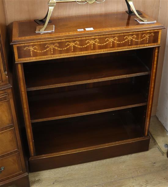 An Edwardian style inlaid mahogany open fronted bookcase W.84cm